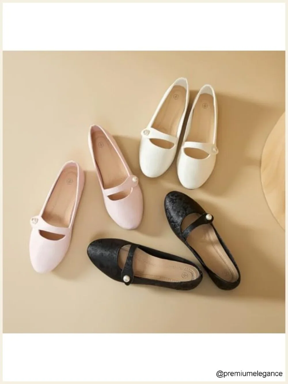 Mary Jane Flats with Pearl Buckle – PU Leather Slip-On Ballet Flats